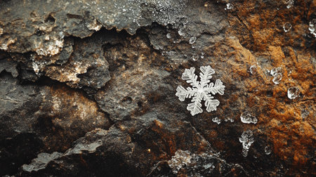 Snowflake on the rock. Winter background. Close-up.の写真素材