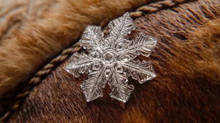 Snowflake on a fur coat. Macro photo with shallow depth of fieldの写真素材