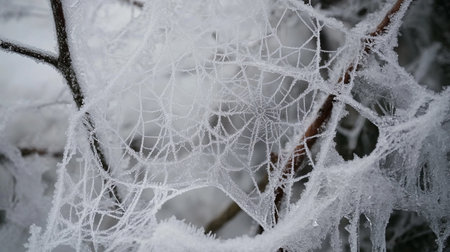 Frost on the branches of a tree in the winter forest.の写真素材
