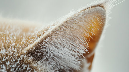 Close-up of a cat's ears covered with hoarfrostの写真素材