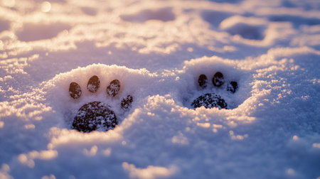 Footprints in the snow. Footprints in the fresh snow.の写真素材
