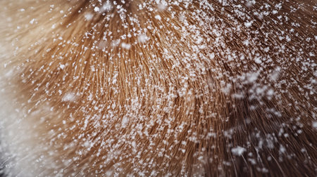 Close up of a female hair in the snow. Selective focus.の写真素材