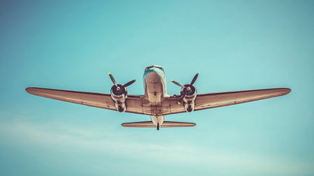 airplane flying in the blue sky - retro vintage effect style picturesの写真素材