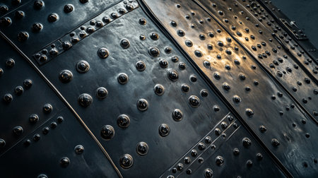 Metal texture with rivets and rivets, closeup of photoの写真素材