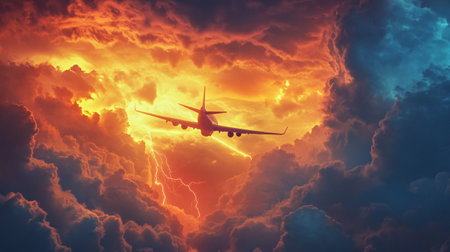 Airplane flying in the sky. 3d render. Business travel conceptの写真素材