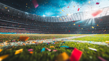3d render of a soccer stadium with confetti and tinselの写真素材