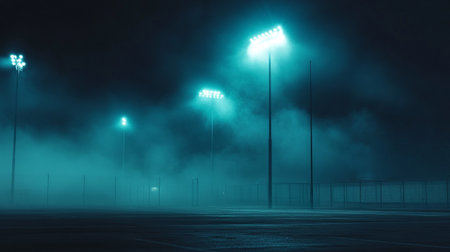 Street lights in a foggy night. 3D Rendering.の写真素材