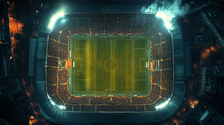 Aerial view of a football stadium at night. 3D Renderingの写真素材
