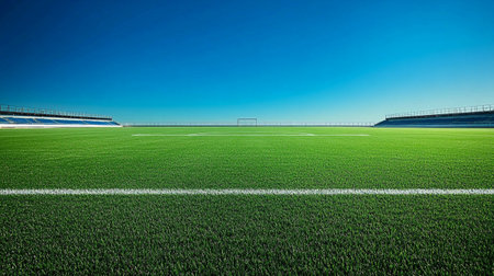 Soccer field with green grass and blue sky. 3d renderingの写真素材