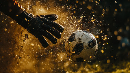 Soccer ball in the hands of a player. Action. Close-up.の素材