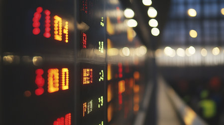Display of stock market quotes in the airport terminal. Blurred backgroundの写真素材