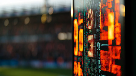 Digital display of a football stadium. Blurred image of a football field.の写真素材