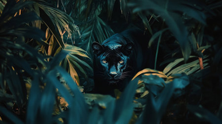 Black panther in the jungle of Bali island, Indonesia.の写真素材