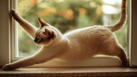 Beautiful white cat on the windowsillの写真素材