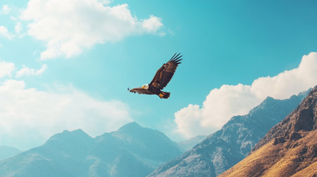 Eagle flying high in the blue sky. 3D Renderingの写真素材