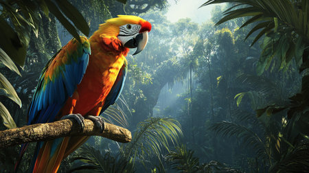 Parrot in the jungle - 3D render of a parrotの写真素材