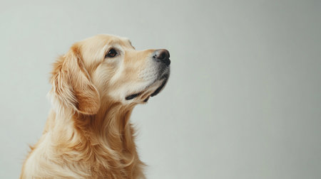 Portrait of a golden retriever dog on a white background.の写真素材