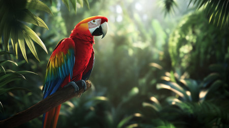 beautiful Scarlet macaw on the tree in the jungle,3d renderingの写真素材