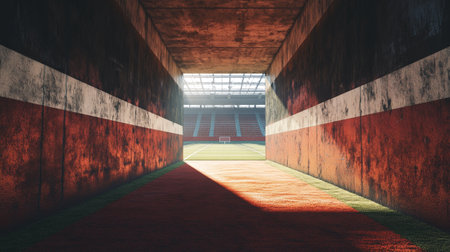 3d render of an empty football stadium with red and green fieldの写真素材