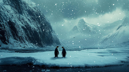 Two penguins on the ice. 3D Renderingの写真素材