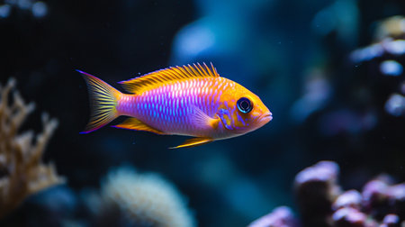 Beautiful colorful tropical fish swimming in an aquarium. Tropical fish.の素材