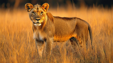 Lioness in Masai Mara National Park in Kenya, Africaの写真素材