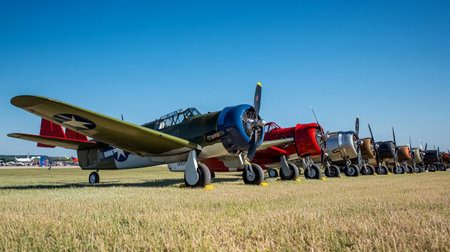 Old World War II fighter aircraft on the airfield in Prague, Czech Republic.の写真素材