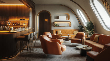 Interior of a modern cafe with orange armchairs. 3d renderingの写真素材