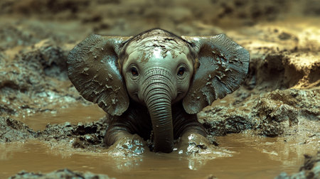 Elephant in the mud - 3D illustration. Wild animal.の写真素材