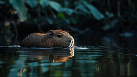 Capybara (Hydrochoerus hydrochaeris) in natural habitatの写真素材