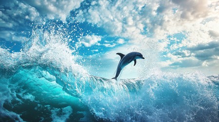 Dolphin jumping out of the water. Mixed media. Mixed mediaの写真素材