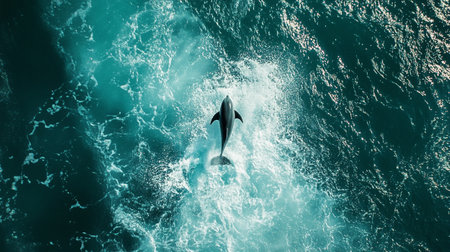 Aerial view of a dolphin jumping out of the water. 3d renderingの素材