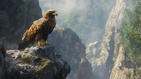 Golden Eagle (Haliaeetus albicilla) perched on a rockの写真素材