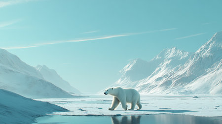 Polar bear (Ursus maritimus) on the pack ice, 3d renderの写真素材