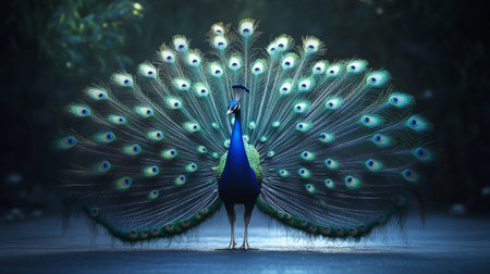 Beautiful peacock with feathers out in the park. 3d renderingの写真素材