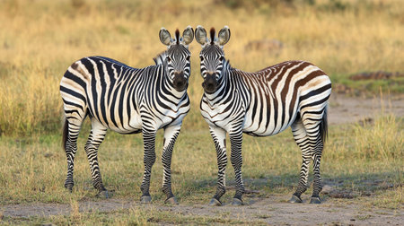 Two zebras in the savanna of Masai Mara, Kenyaの写真素材