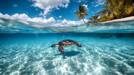 Sea Turtle swimming underwaterの写真素材