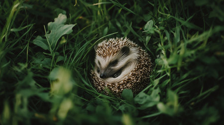 Hedgehog in the grass. Wild, native, European hedgehog. (Scientific name: Erinaceus Europaeus)の素材