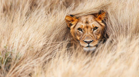 Lion lying in the grassの素材
