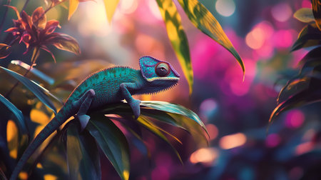 Chameleon on the tree. Chamaeleo calyptratusの写真素材