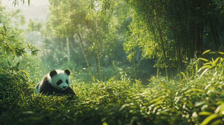 Panda in the bamboo forest, Chengdu, Sichuan Province, Chinaの写真素材