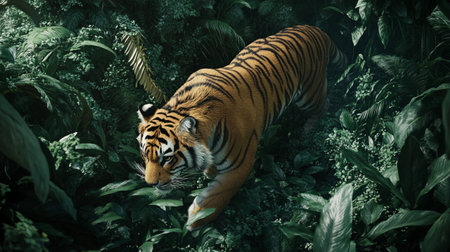 Sumatran tiger in jungle. 3D rendering and illustration.の写真素材
