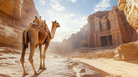 Camel in the ancient city of Petra, Jordan. 3d renderingの写真素材