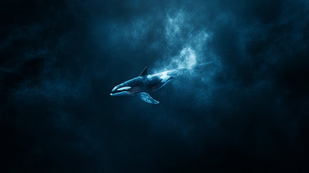 Dolphin swimming in the dark. 3d rendering.の写真素材