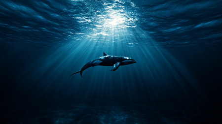 Dolphin swimming in the ocean. Underwater photography. 3d renderingの写真素材