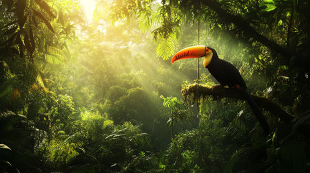 Toucan in the rainforest of Costa Rica, Central Americaの写真素材