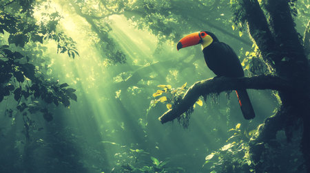 Toucan bird in the jungle. Filtered image processed vintage effect.の写真素材