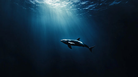 Shark swimming in the deep blue oceanの写真素材