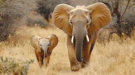 Elephant and calf in Kruger National Park, South Africa.の写真素材