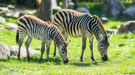 Zebra family in the zoo. Zebra family in the parkの写真素材